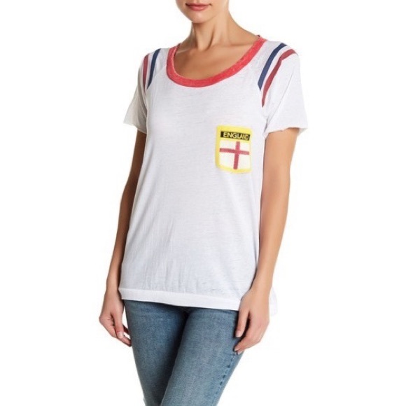 Revolve Chaser England Patch Graphic Shirt White Size Medium *Flawed* NWT - Picture 1 of 7